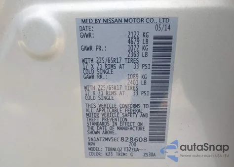 2014 Nissan Rogue Sv из США, поврежденный, VIN 5N1AT2MV5EC828608